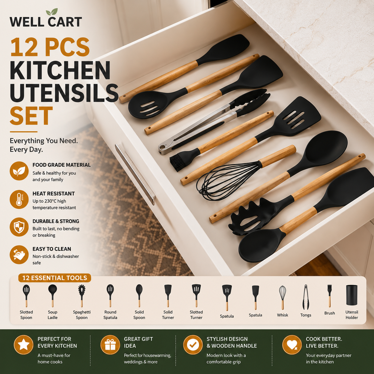 WELL CART Premium Kitchen Utensil Set ⭐