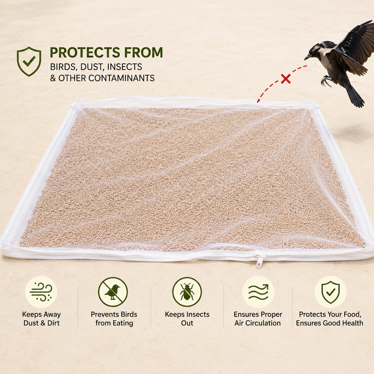 Premium Cotton Food Drying Cloth with Protective Mesh Net