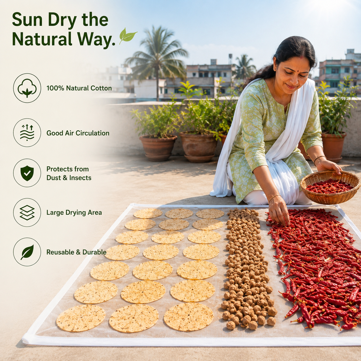 Premium Cotton Food Drying Cloth with Protective Mesh Net